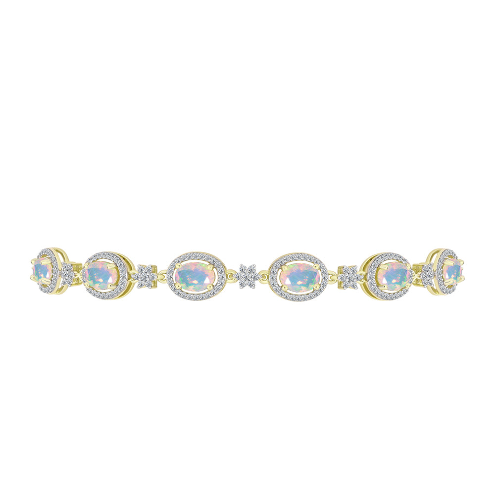 Brățară din Argint 925 Placat cu Aur ( 6.85 grame ) cu Opal Welo și Topaz Alb 4.07 Carate