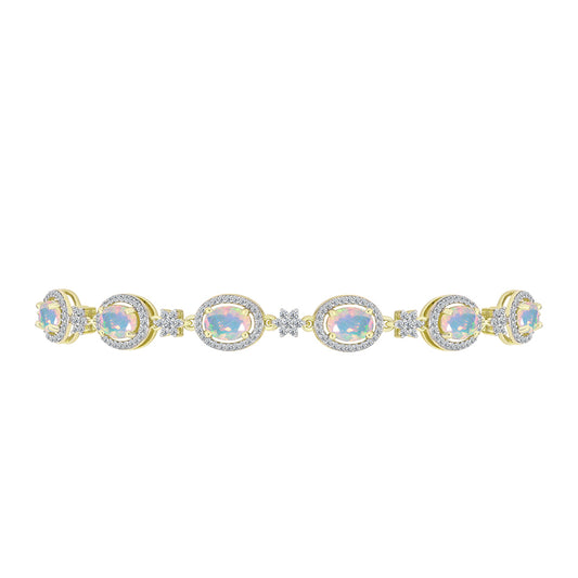 Brățară din Argint 925 Placat cu Aur ( 6.85 grame ) cu Opal Welo și Topaz Alb 4.07 Carate