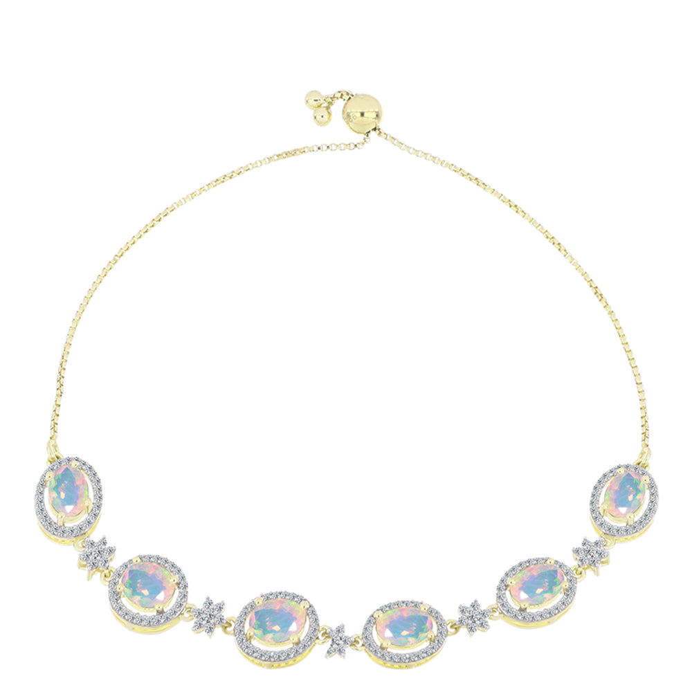 Brățară din Argint 925 Placat cu Aur ( 6.85 grame ) cu Opal Welo și Topaz Alb 4.07 Carate