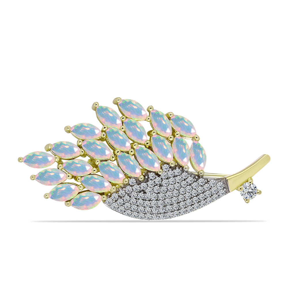 Broşă din Argint 925 Placat cu Aur ( 5.75 grame ) cu Opal Welo și Topaz Alb 3.59 Carate