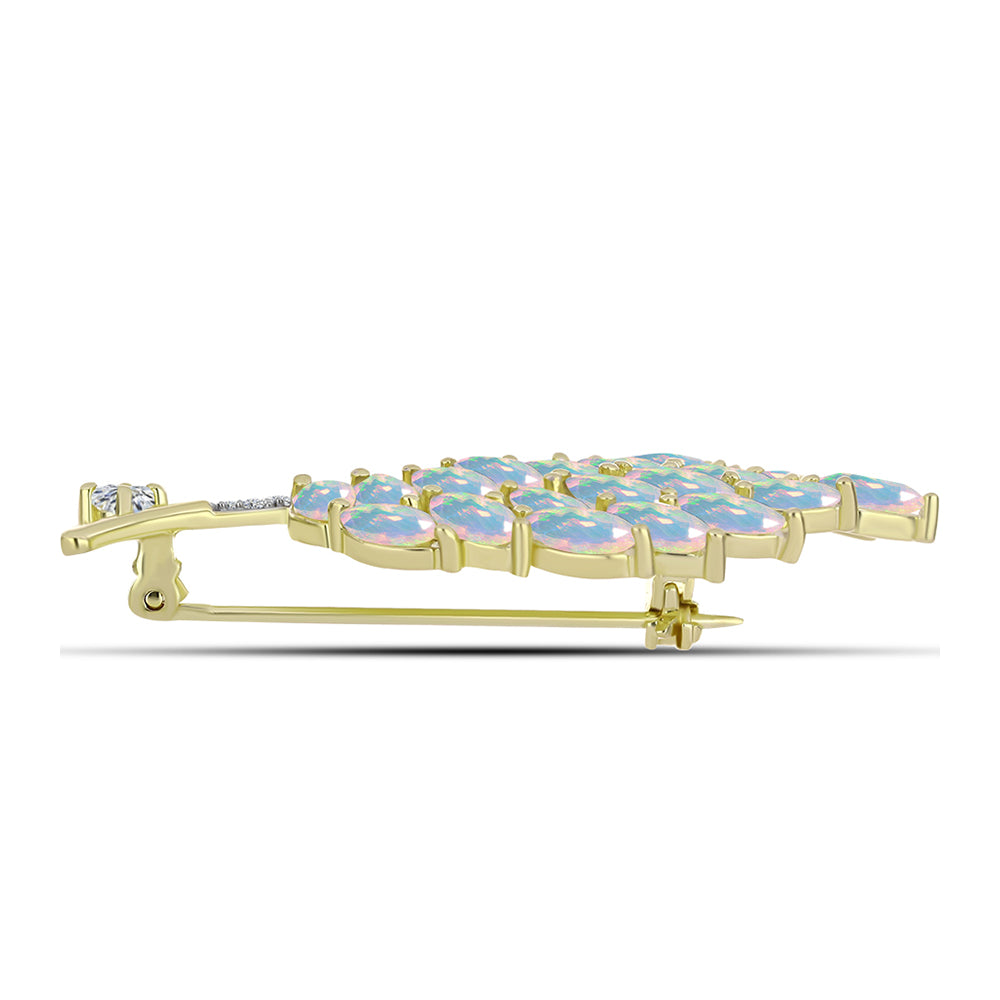 Broşă din Argint 925 Placat cu Aur ( 5.75 grame ) cu Opal Welo și Topaz Alb 3.59 Carate 2 