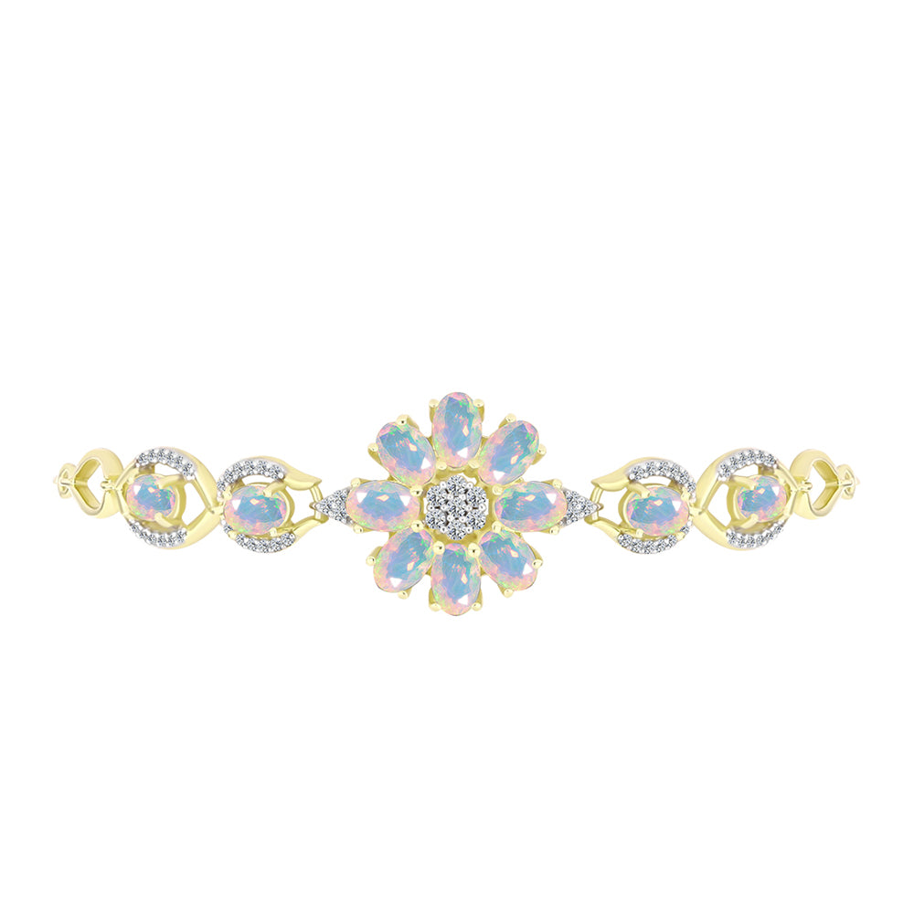 Brățară din Argint 925 Placat cu Aur ( 6.97 grame ) cu Opal Welo și Topaz Alb 3.92 Carate 2 