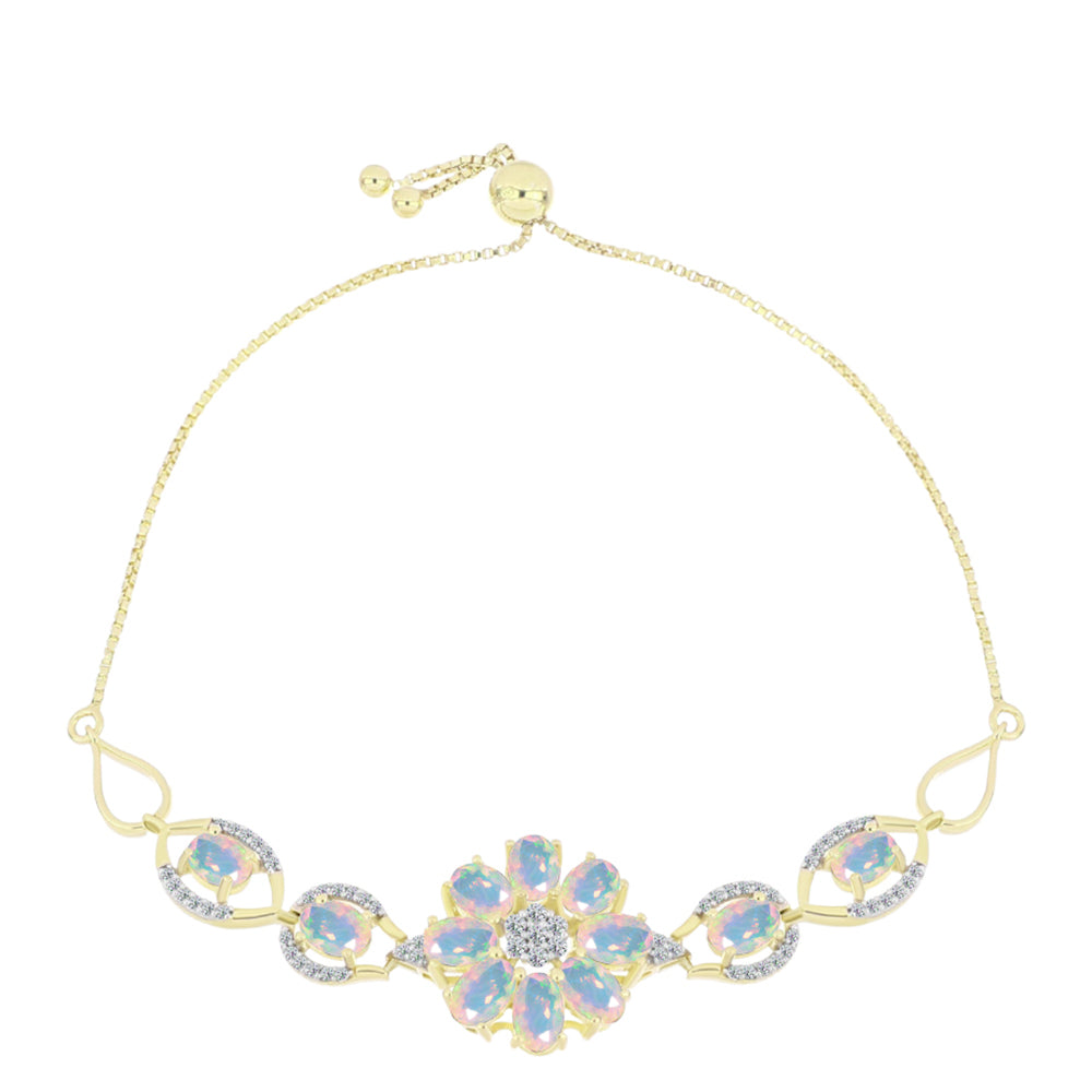 Brățară din Argint 925 Placat cu Aur ( 6.97 grame ) cu Opal Welo și Topaz Alb 3.92 Carate