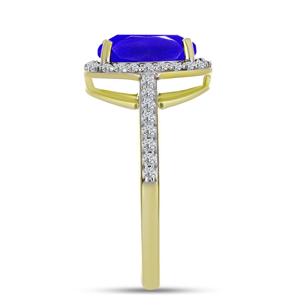 Inel din Argint 925 Placat cu Aur ( 2.66 grame ) cu Agat Albastru și Topaz Alb 2.72 Carate