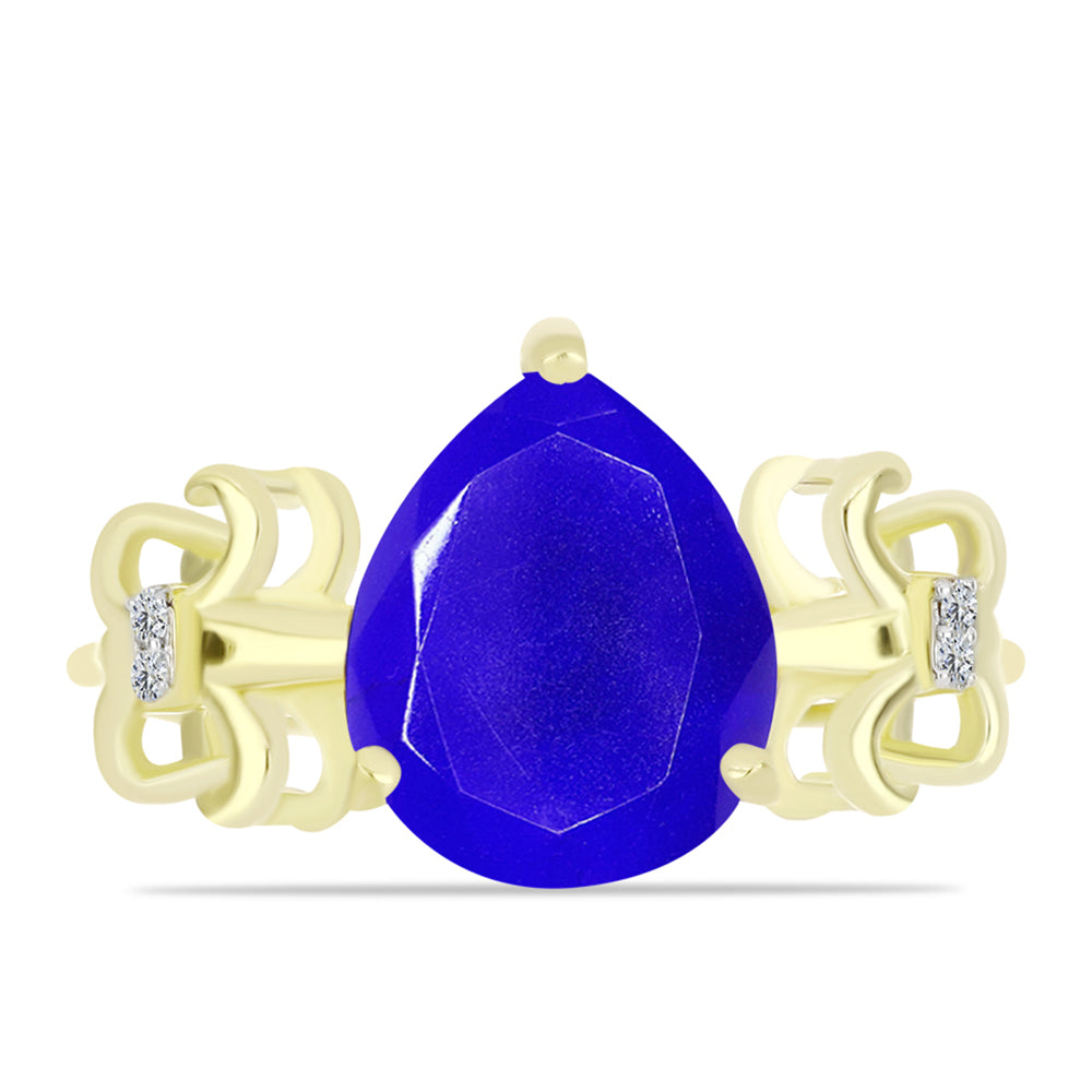 Inel din Argint 925 Placat cu Aur ( 3.1 grame ) cu Agat Albastru și Topaz Alb 3.88 Carate