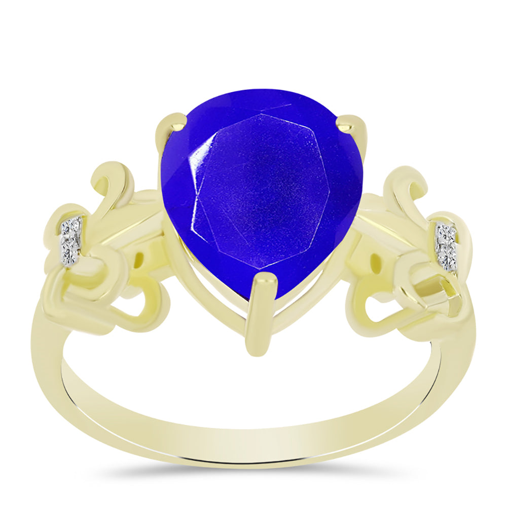Inel din Argint 925 Placat cu Aur ( 3.1 grame ) cu Agat Albastru și Topaz Alb 3.88 Carate