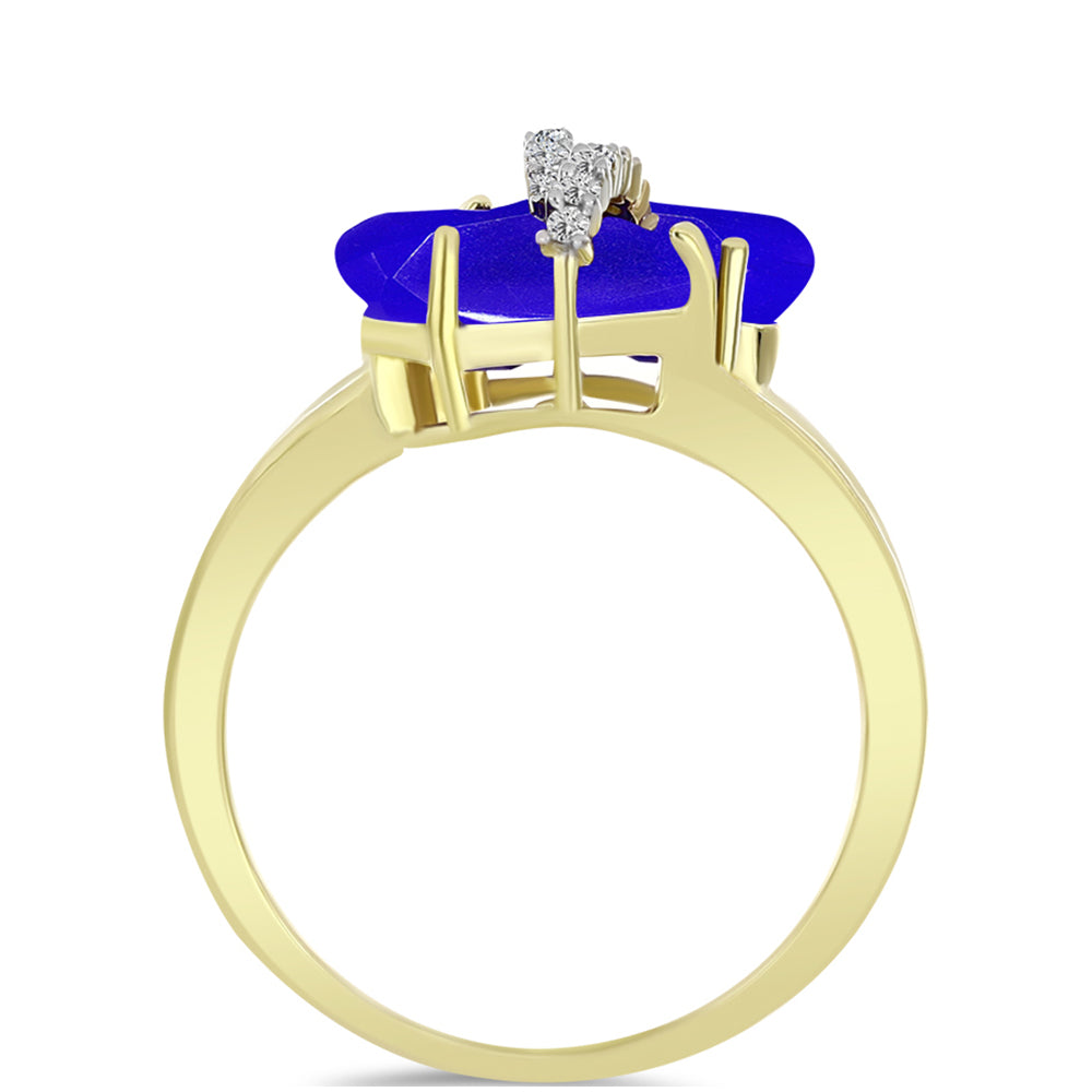 Inel din Argint 925 Placat cu Aur ( 3.47 grame ) cu Agat Albastru și Topaz Alb 3.5 Carate