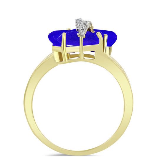 Inel din Argint 925 Placat cu Aur ( 3.47 grame ) cu Agat Albastru și Topaz Alb 3.5 Carate