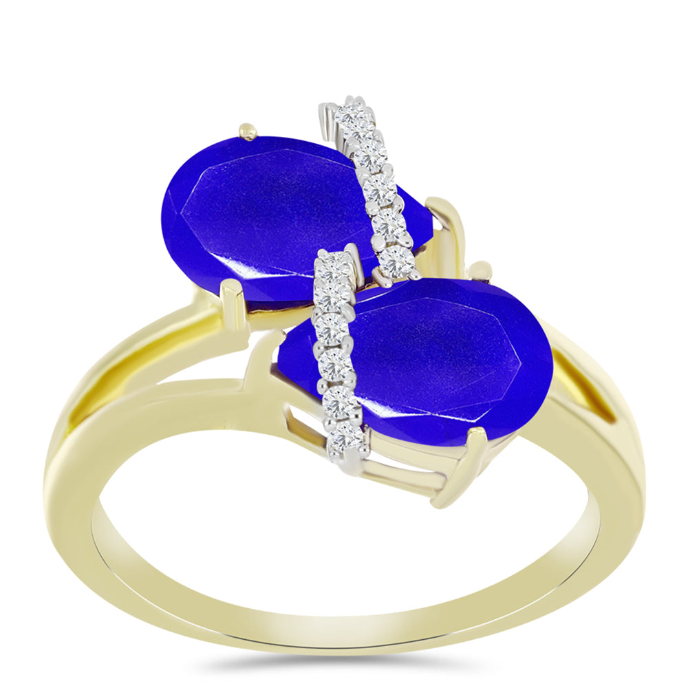 Inel din Argint 925 Placat cu Aur ( 3.47 grame ) cu Agat Albastru și Topaz Alb 3.5 Carate 3 