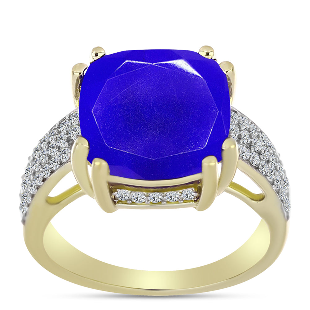 Inel din Argint 925 Placat cu Aur ( 4.28 grame ) cu Agat Albastru și Topaz Alb 6.24 Carate