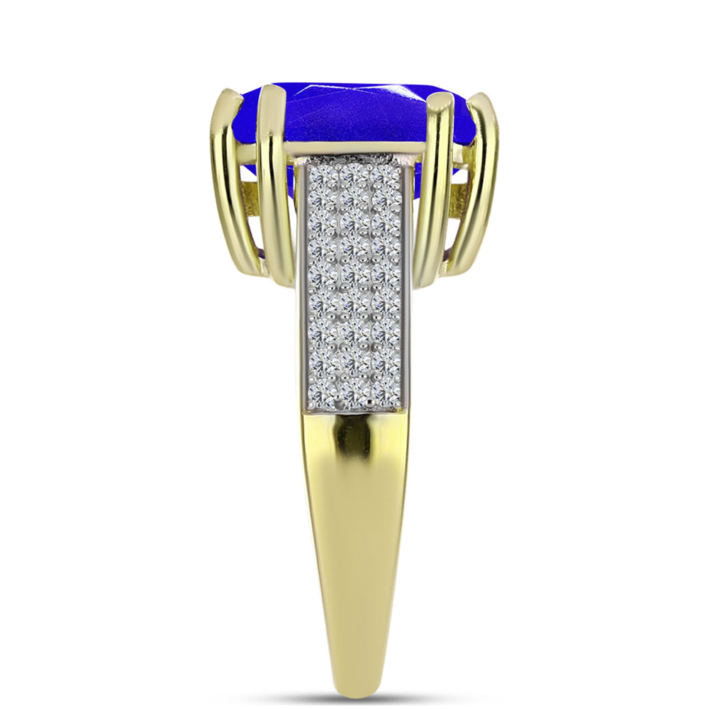 Inel din Argint 925 Placat cu Aur ( 4.28 grame ) cu Agat Albastru și Topaz Alb 6.24 Carate 4 