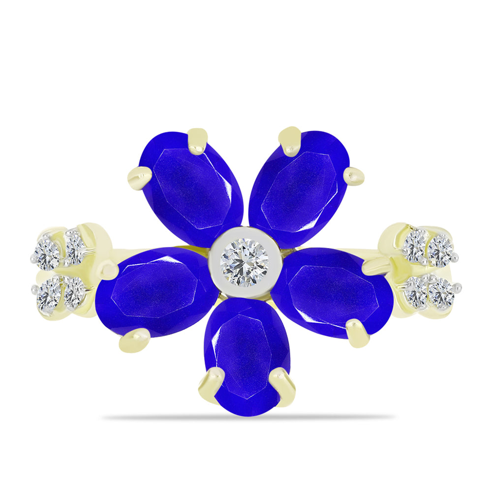 Inel din Argint 925 Placat cu Aur ( 3.2 grame ) cu Agat Albastru și Topaz Alb 2.2 Carate 1 
