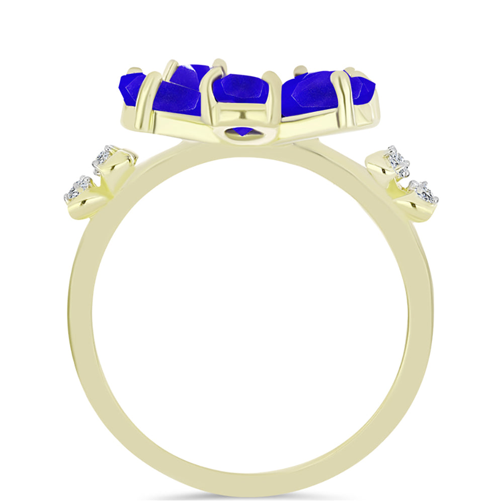 Inel din Argint 925 Placat cu Aur ( 3.2 grame ) cu Agat Albastru și Topaz Alb 2.2 Carate 2 