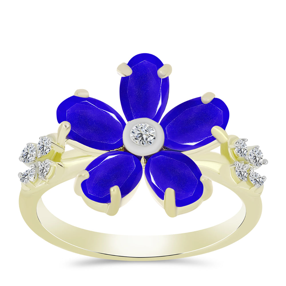 Inel din Argint 925 Placat cu Aur ( 3.2 grame ) cu Agat Albastru și Topaz Alb 2.2 Carate