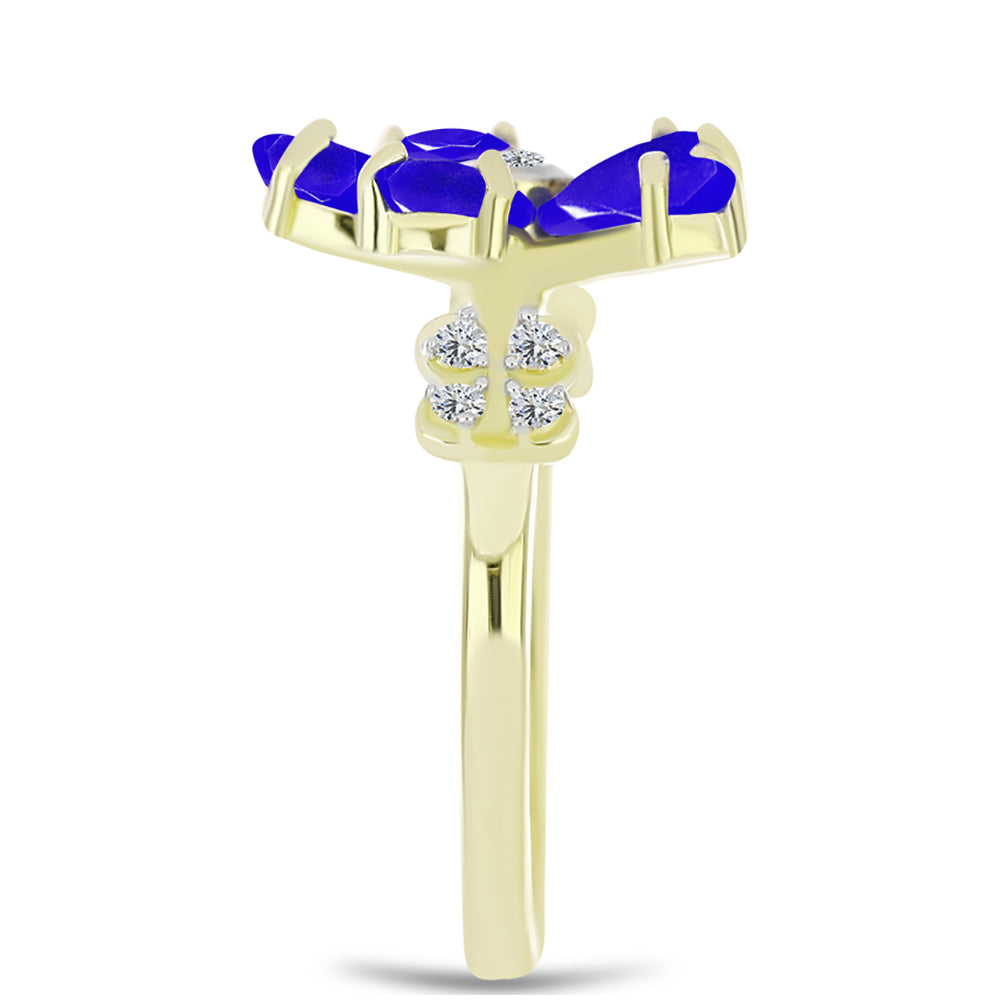 Inel din Argint 925 Placat cu Aur ( 3.2 grame ) cu Agat Albastru și Topaz Alb 2.2 Carate 4 
