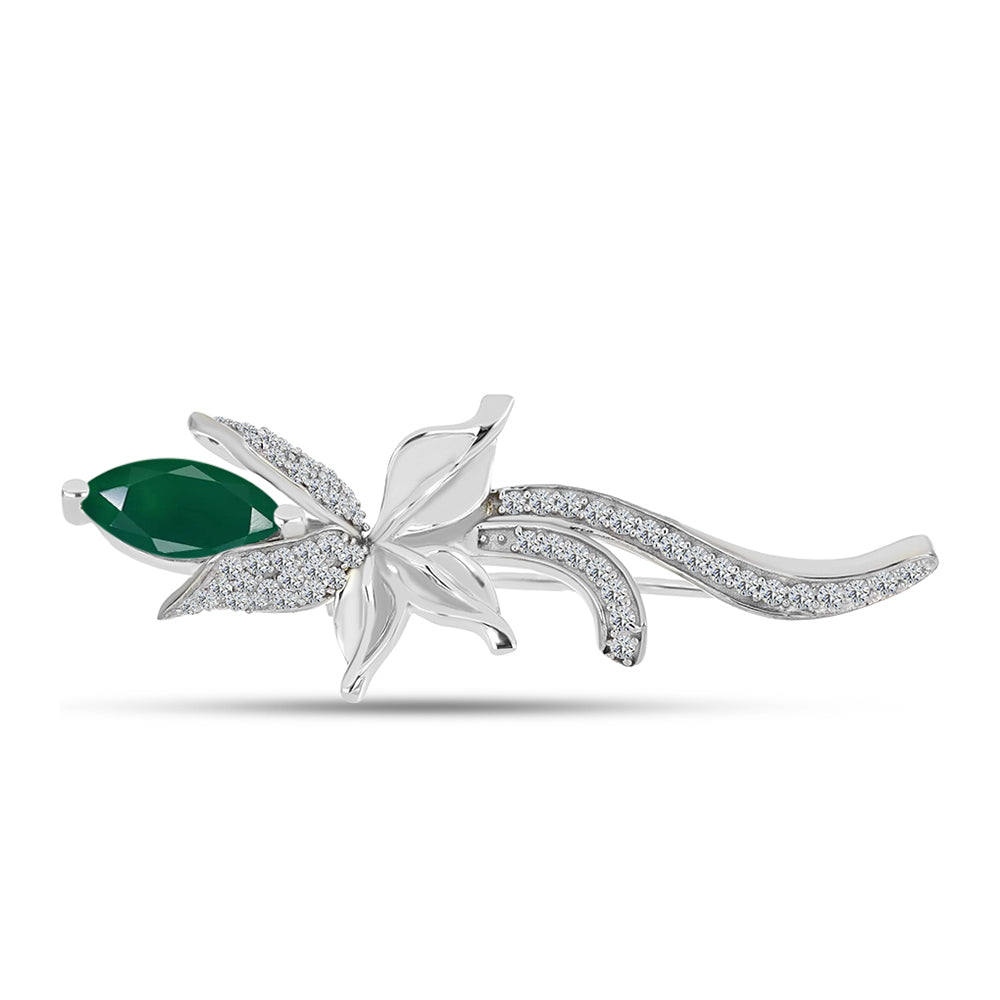 Broşă din Argint 925 ( 4.13 grame ) cu Calcedon Verde și Topaz Alb 1.31 Carate