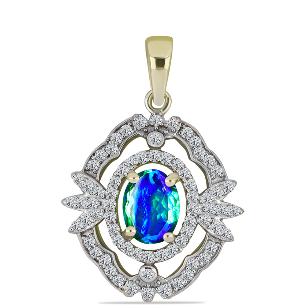 Pandantiv din Argint 925 Placat cu Aur ( 2.56 grame ) cu Cuarț Păun și Topaz Alb 1.82 Carate