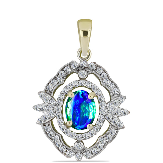 Pandantiv din Argint 925 Placat cu Aur ( 2.56 grame ) cu Cuarț Păun și Topaz Alb 1.82 Carate