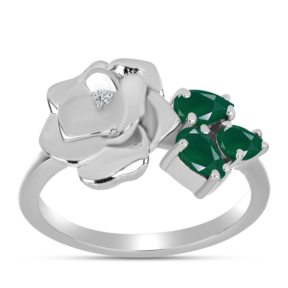 Inel din Argint 925 ( 4.39 grame ) cu Calcedon Verde și Topaz Alb 0.58 Carate 3 