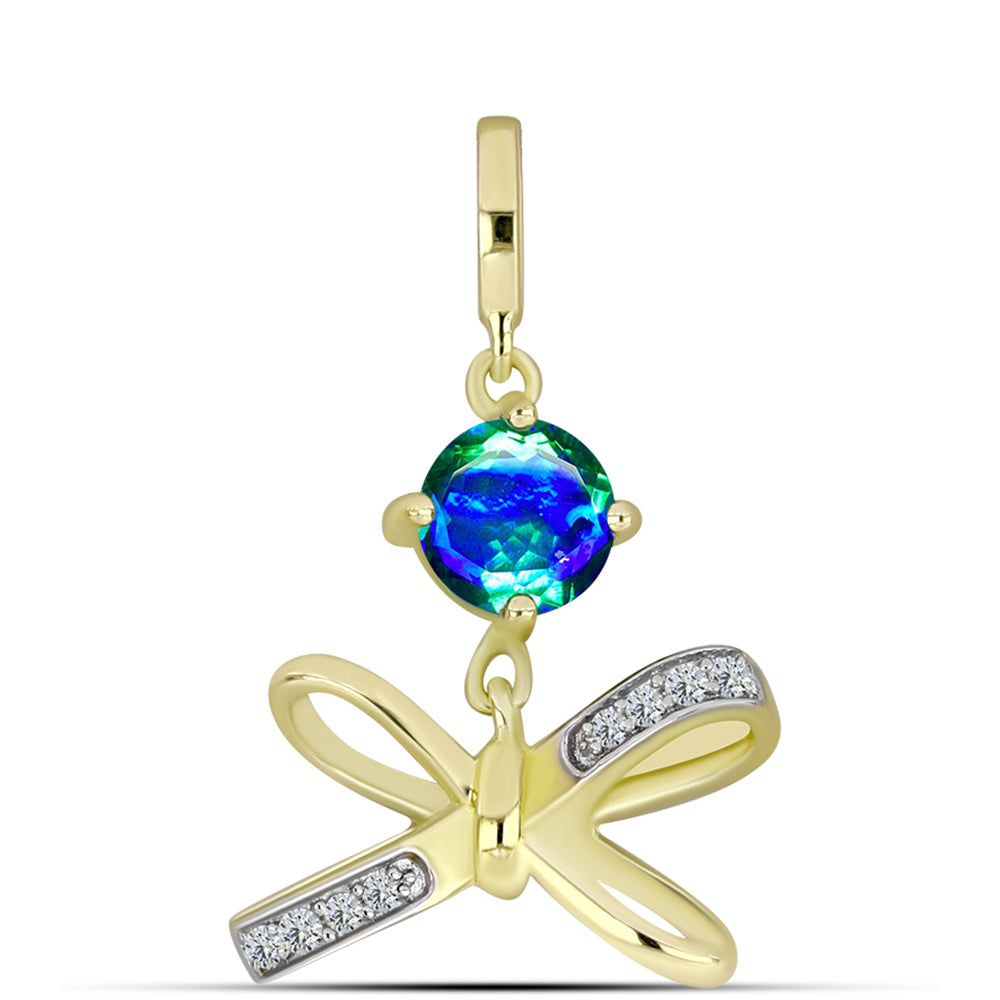 Pandantiv din Argint 925 Placat cu Aur ( 1.9 grame ) cu Cuarț Păun și Topaz Alb 0.93 Carate