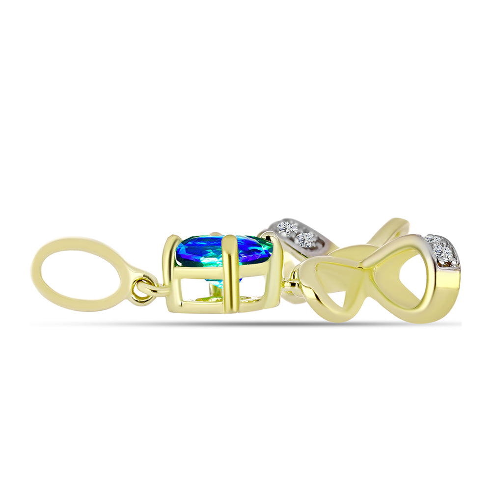 Pandantiv din Argint 925 Placat cu Aur ( 1.9 grame ) cu Cuarț Păun și Topaz Alb 0.93 Carate 2 