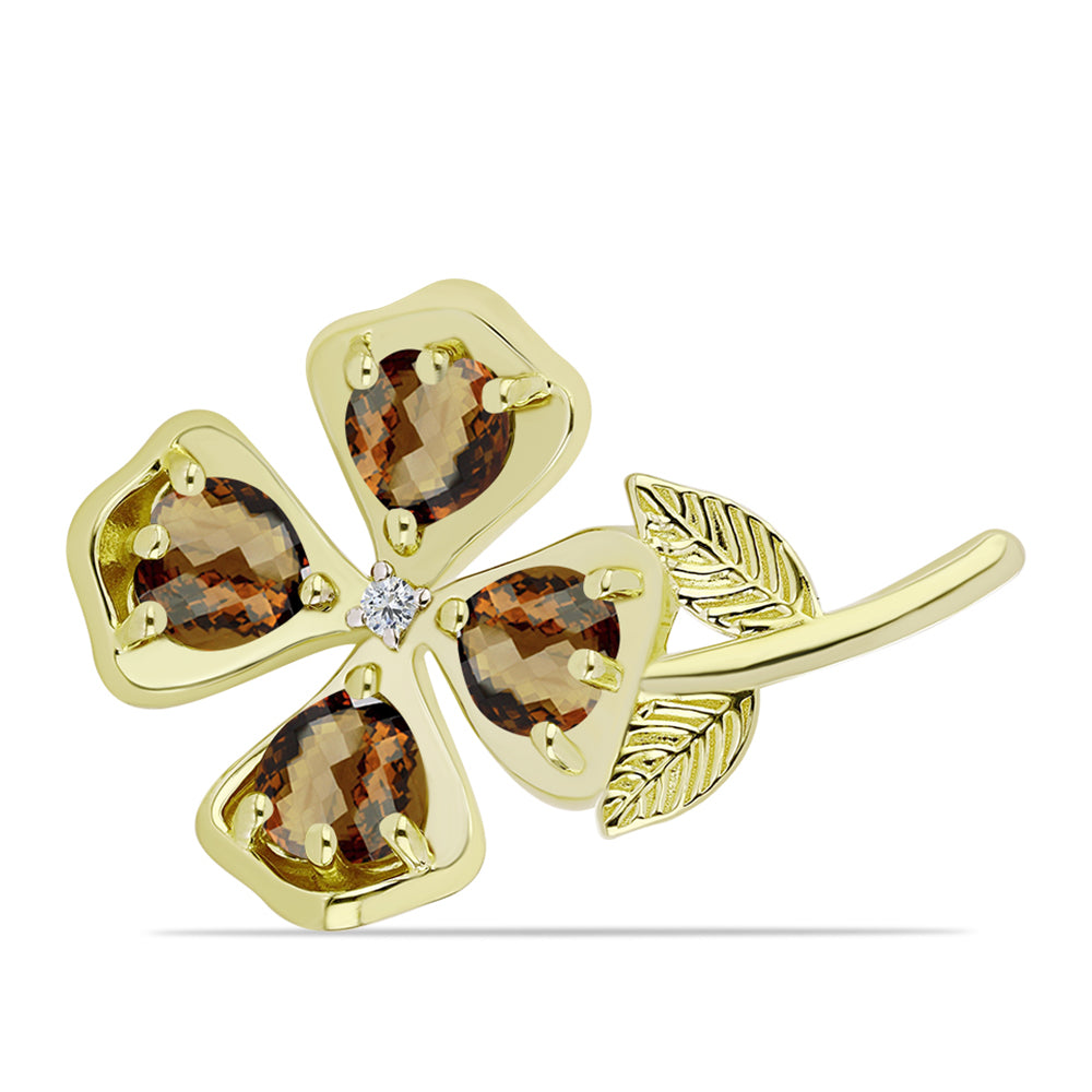 Broşă din Argint 925 Placat cu Aur ( 4.27 grame ) cu Cuarț Coniac și Topaz Alb 2.67 Carate