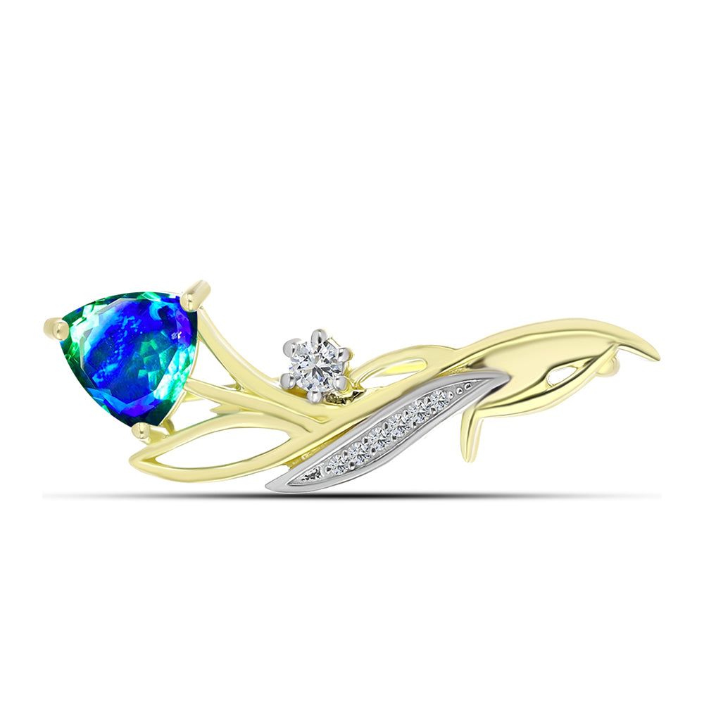 Broşă din Argint 925 Placat cu Aur ( 4.13 grame ) cu Cuarț Păun și Topaz Alb 1.87 Carate