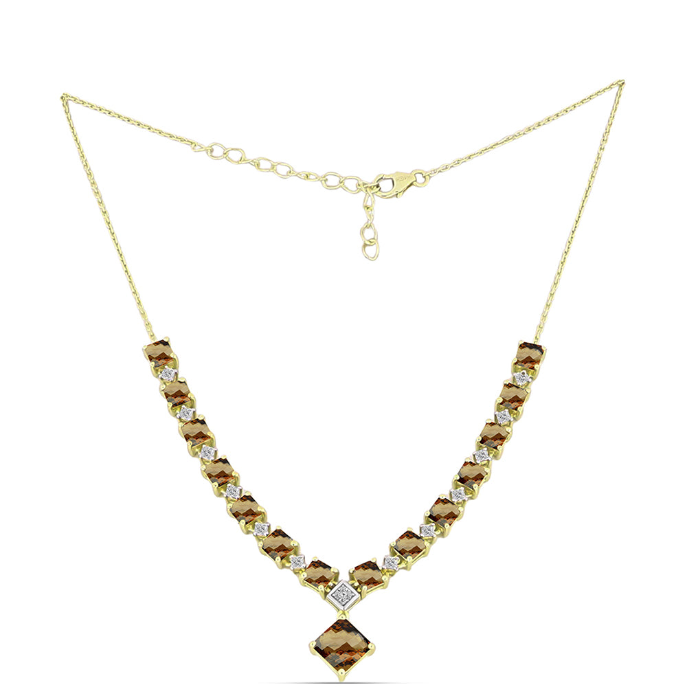 Colier din Argint 925 Placat cu Aur ( 7.82 grame ) cu Cuarț Coniac și Topaz Alb 6.67 Carate