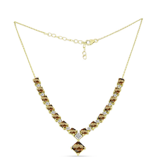 Colier din Argint 925 Placat cu Aur ( 7.82 grame ) cu Cuarț Coniac și Topaz Alb 6.67 Carate
