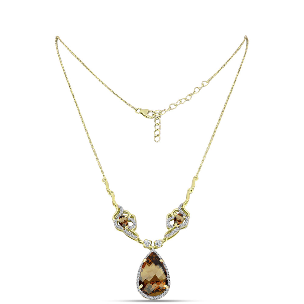 Colier din Argint 925 Placat cu Aur ( 7.44 grame ) cu Cuarț Coniac și Topaz Alb 10.2 Carate