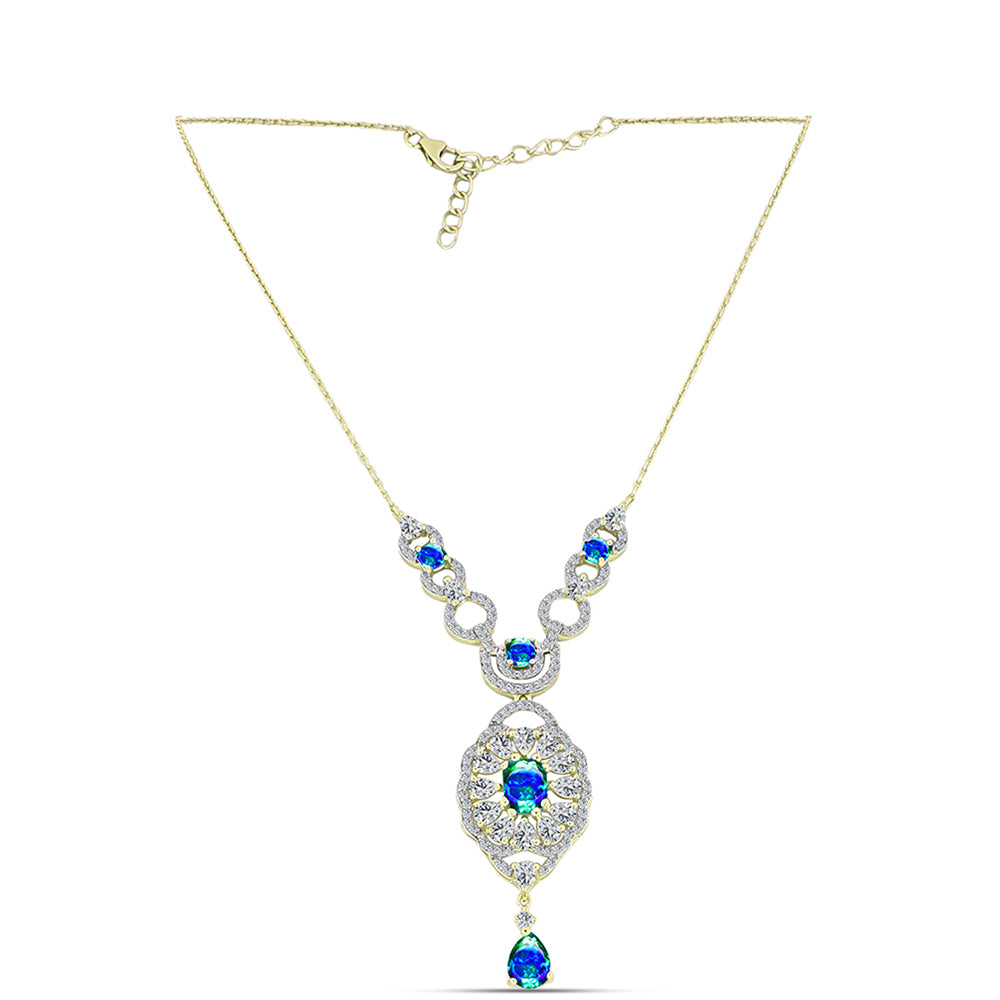 Colier din Argint 925 Placat cu Aur ( 9.04 grame ) cu Cuarț Păun și Topaz Alb 7.41 Carate 1 