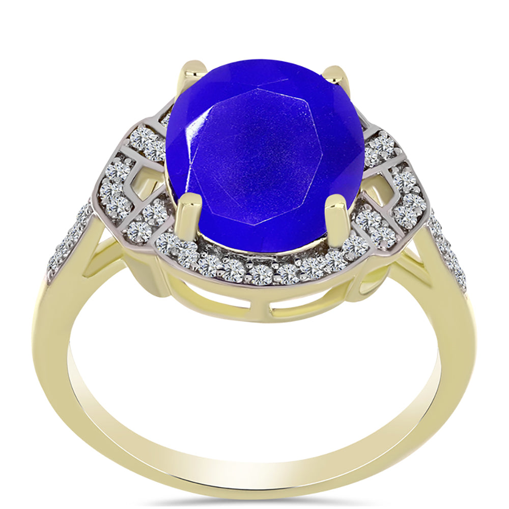 Inel din Argint 925 Placat cu Aur ( 3.27 grame ) cu Agat Albastru și Topaz Alb 4.53 Carate 3 