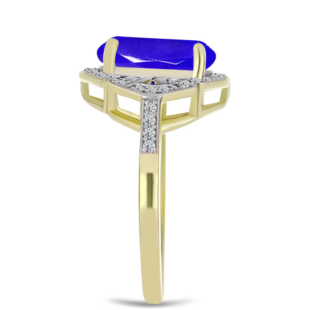 Inel din Argint 925 Placat cu Aur ( 3.27 grame ) cu Agat Albastru și Topaz Alb 4.53 Carate