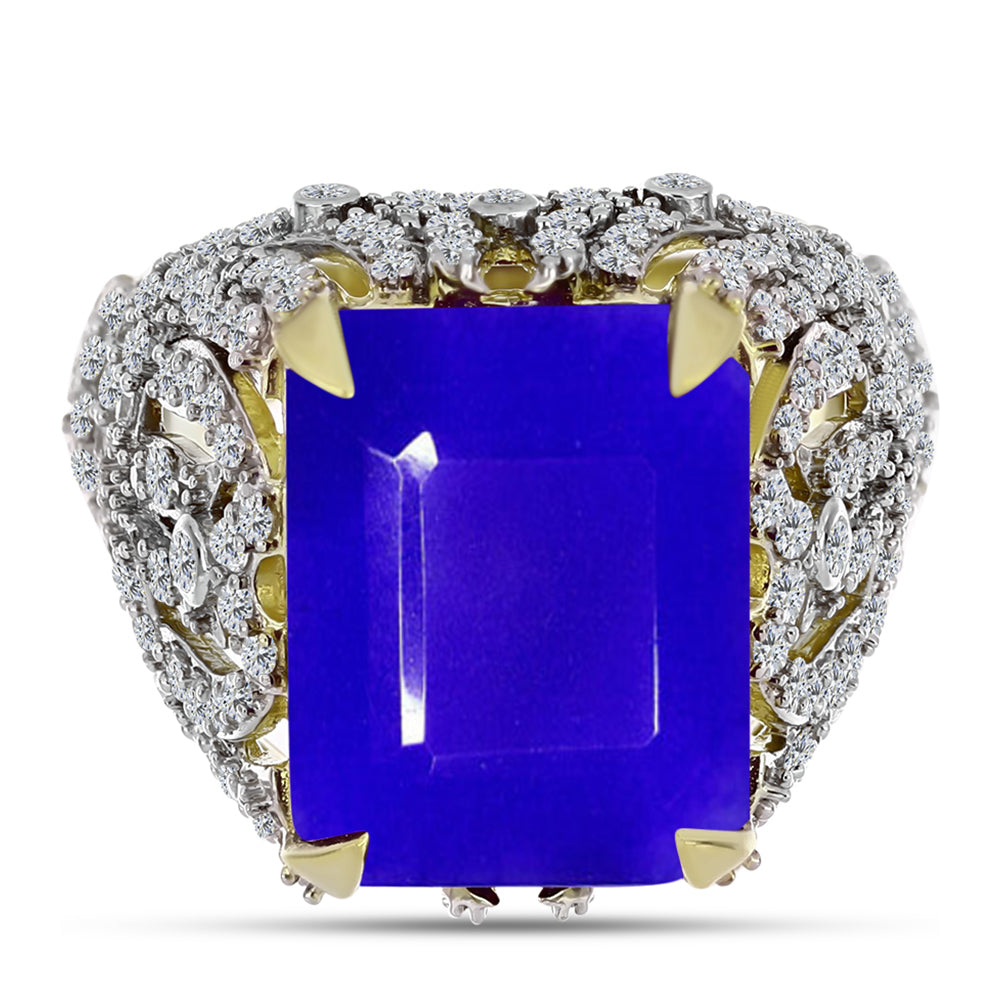 Inel din Argint 925 Placat cu Aur ( 7.45 grame ) cu Agat Albastru și Topaz Alb 11.72 Carate