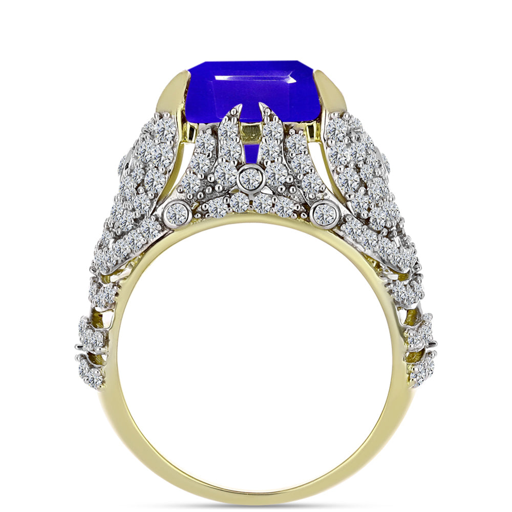 Inel din Argint 925 Placat cu Aur ( 7.45 grame ) cu Agat Albastru și Topaz Alb 11.72 Carate 2 