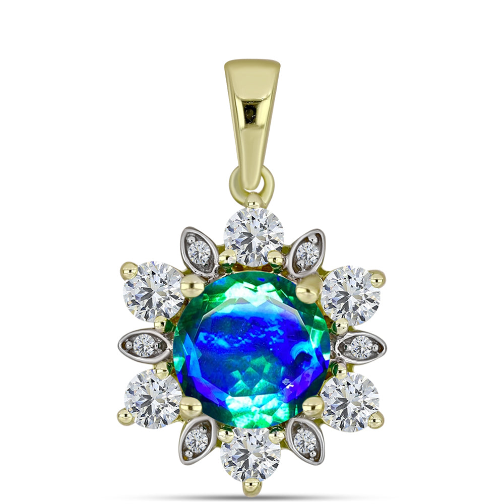 Pandantiv din Argint 925 Placat cu Aur ( 1.66 grame ) cu Cuarț Păun și Topaz Alb 2.83 Carate