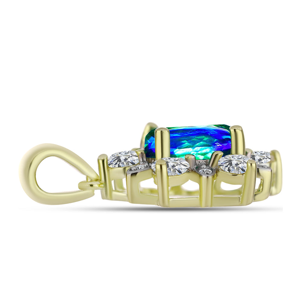 Pandantiv din Argint 925 Placat cu Aur ( 1.66 grame ) cu Cuarț Păun și Topaz Alb 2.83 Carate 2 