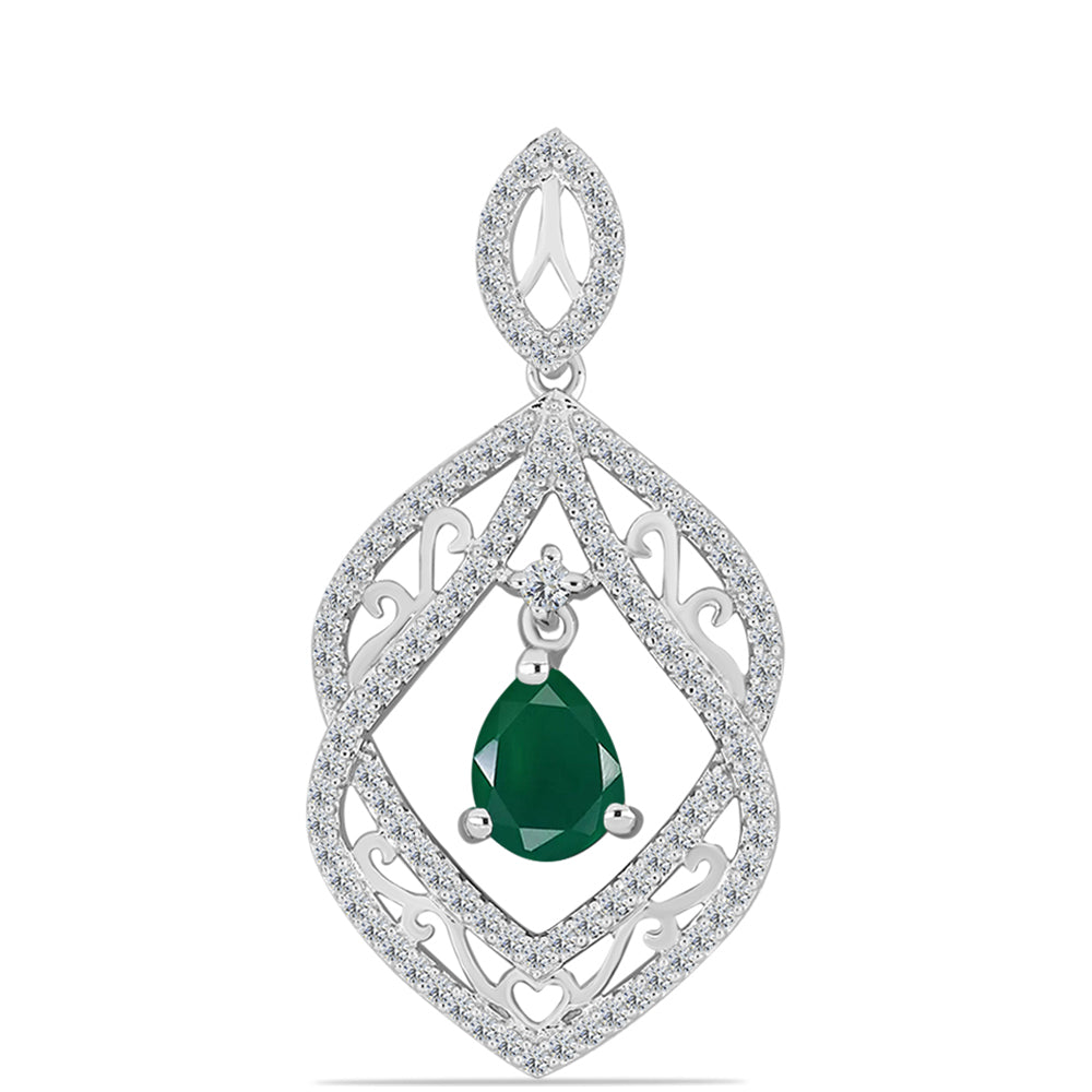 Pandantiv din Argint 925 ( 2.82 grame ) cu Calcedon Verde și Topaz Alb 1.8 Carate
