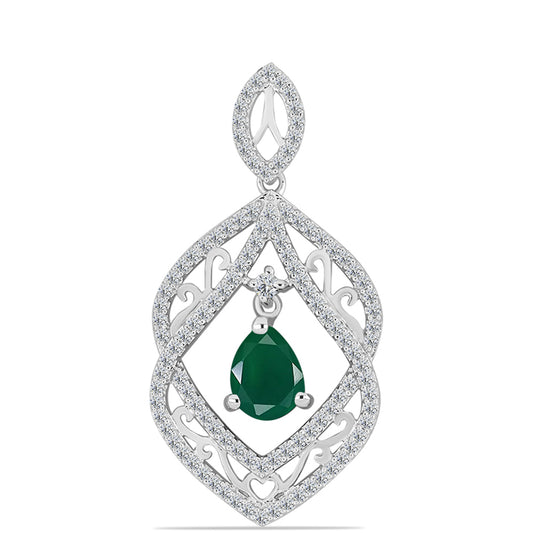 Pandantiv din Argint 925 ( 2.82 grame ) cu Calcedon Verde și Topaz Alb 1.8 Carate
