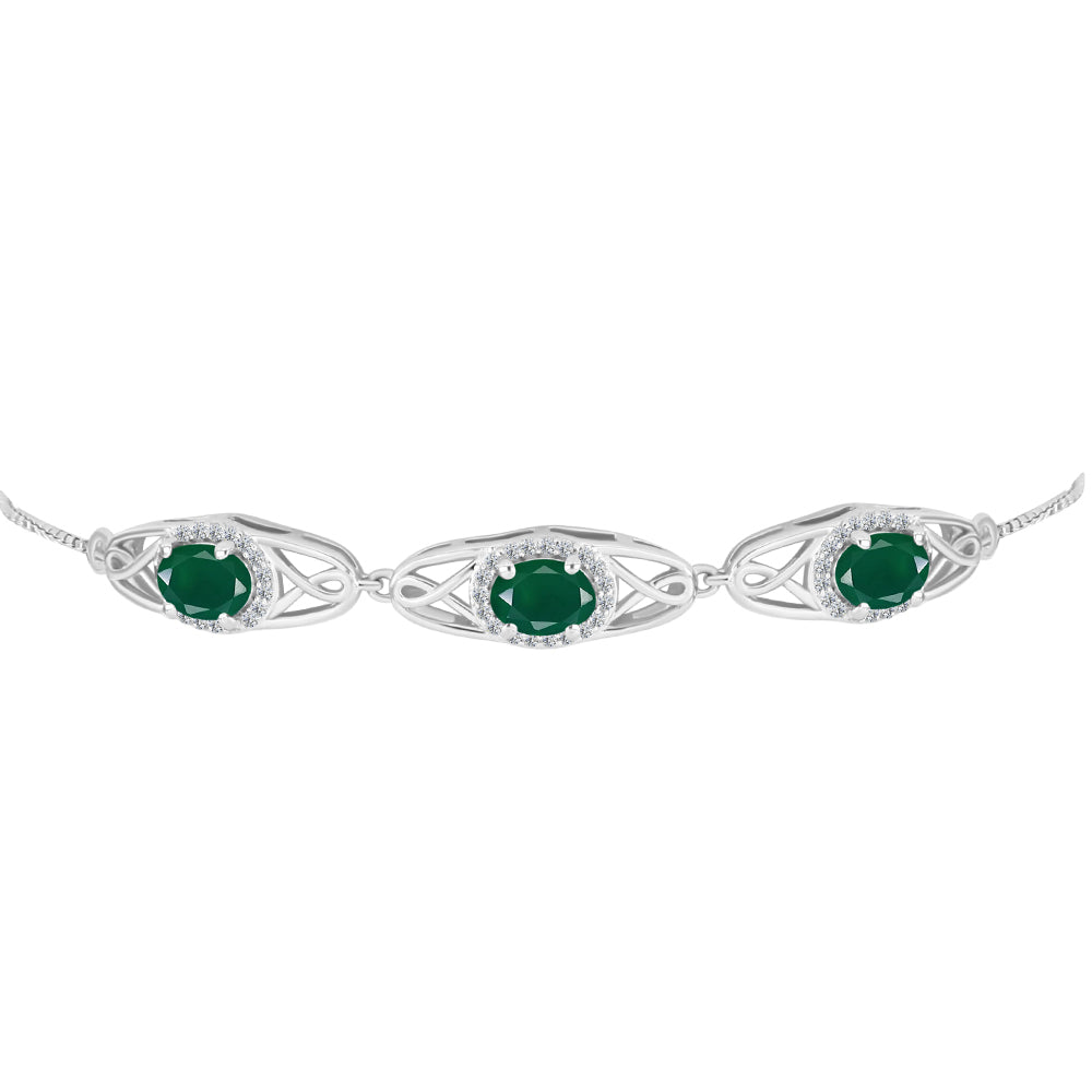 Brățară din Argint 925 ( 5.42 grame ) cu Agat Verde și Topaz Alb 2.39 Carate