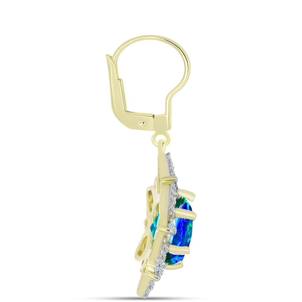 Cercei din Argint 925 Placat cu Aur ( 4.17 grame ) cu Cuarț Păun și Topaz Alb 5.12 Carate
