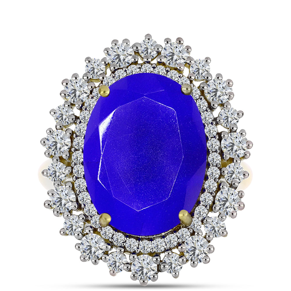 Inel din Argint 925 Placat cu Aur ( 4.06 grame ) cu Agat Albastru și Topaz Alb 9.25 Carate 1 