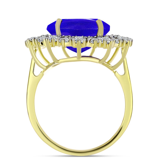 Inel din Argint 925 Placat cu Aur ( 4.06 grame ) cu Agat Albastru și Topaz Alb 9.25 Carate