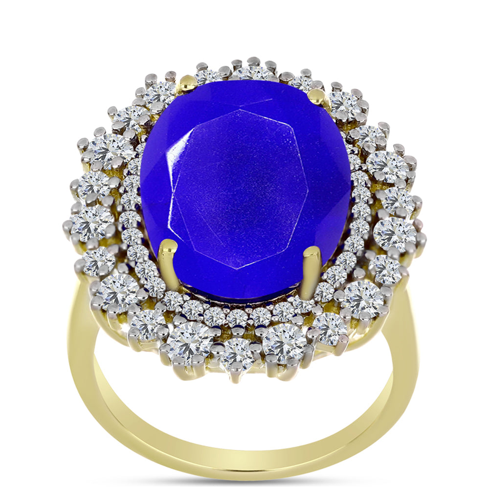 Inel din Argint 925 Placat cu Aur ( 4.06 grame ) cu Agat Albastru și Topaz Alb 9.25 Carate