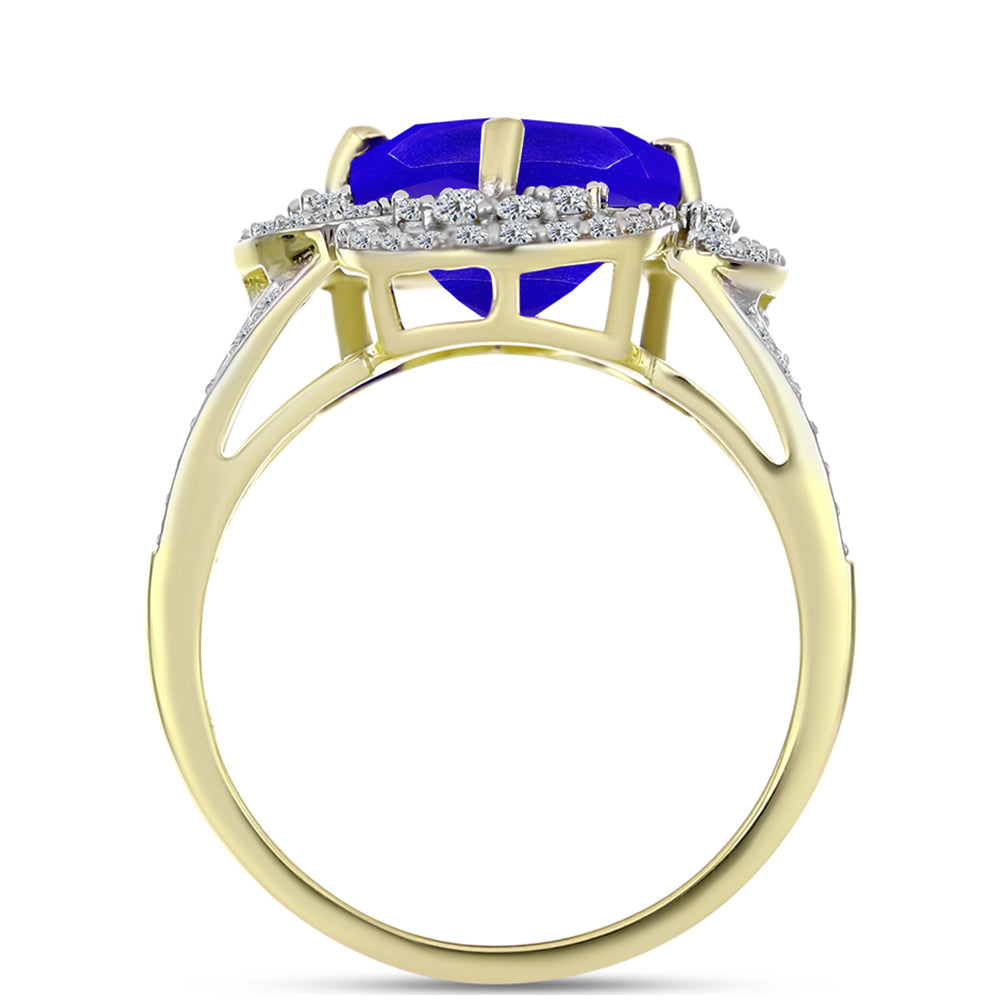 Inel din Argint 925 Placat cu Aur ( 4.08 grame ) cu Agat Albastru și Topaz Alb 3.58 Carate