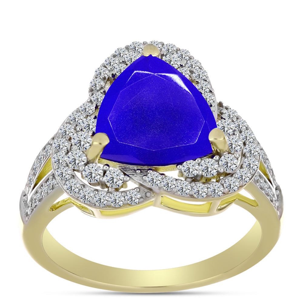 Inel din Argint 925 Placat cu Aur ( 4.08 grame ) cu Agat Albastru și Topaz Alb 3.58 Carate