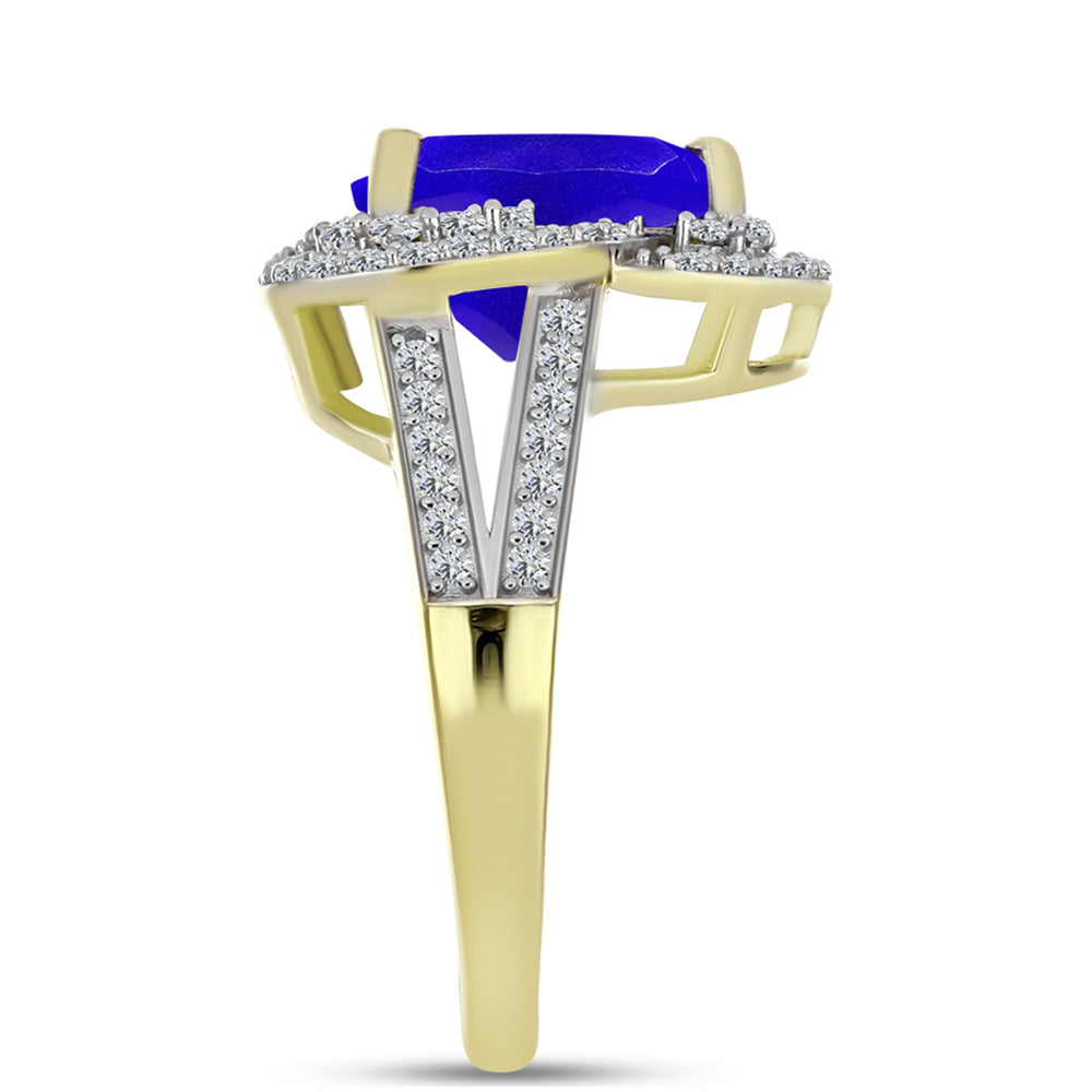 Inel din Argint 925 Placat cu Aur ( 4.08 grame ) cu Agat Albastru și Topaz Alb 3.58 Carate 4 