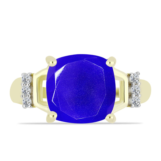 Inel din Argint 925 Placat cu Aur ( 3.45 grame ) cu Agat Albastru și Topaz Alb 3.74 Carate
