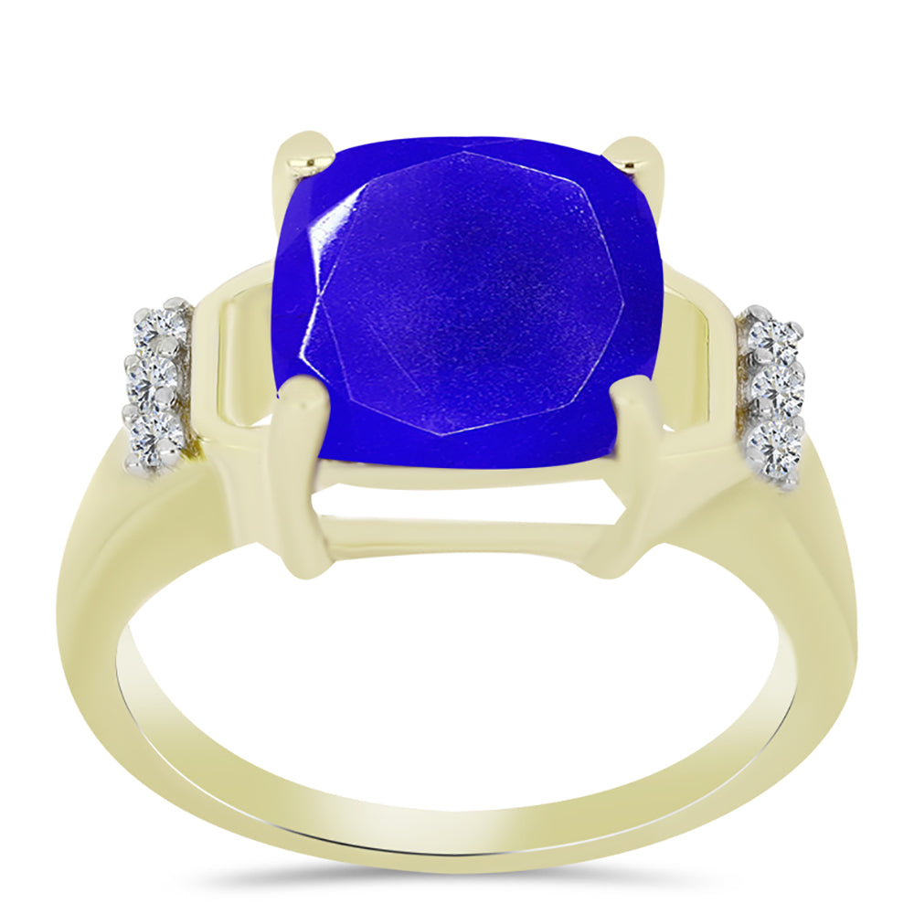 Inel din Argint 925 Placat cu Aur ( 3.45 grame ) cu Agat Albastru și Topaz Alb 3.74 Carate