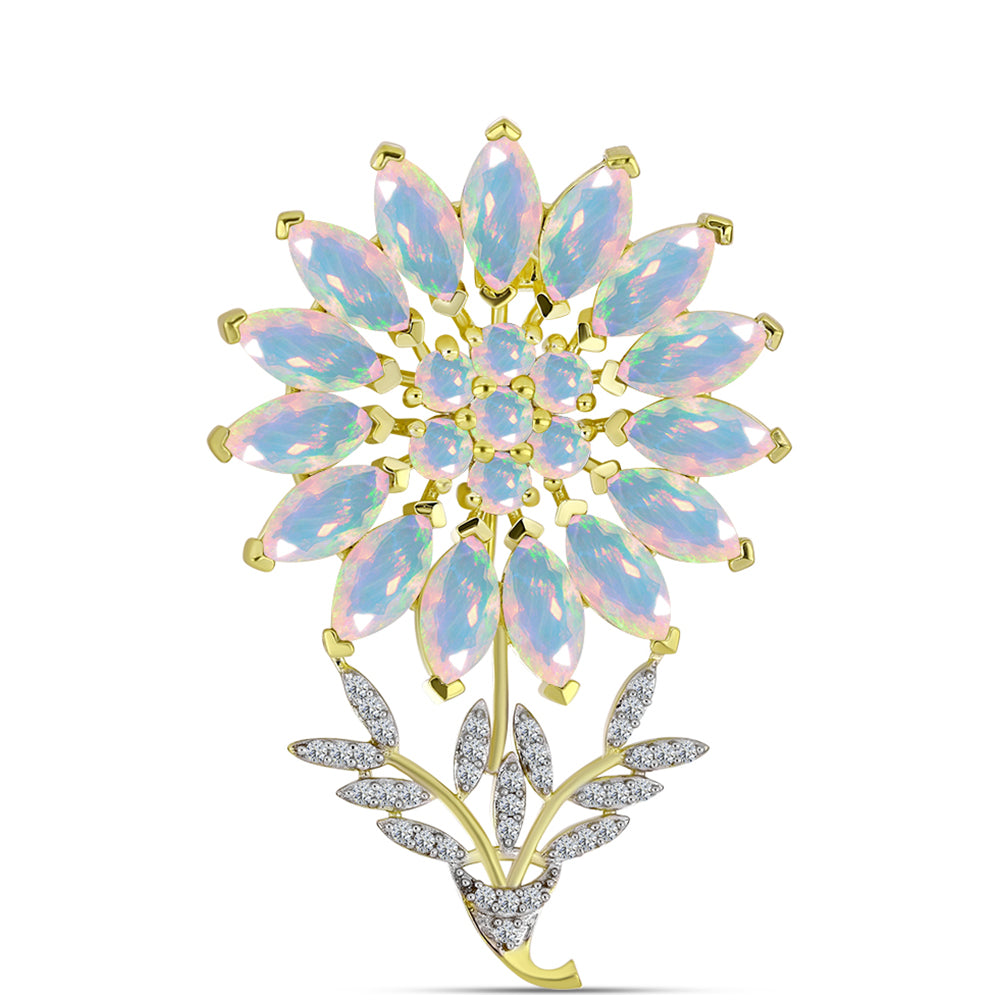 Broşă din Argint 925 Placat cu Aur ( 5.26 grame ) cu Opal Welo și Topaz Alb 5.57 Carate